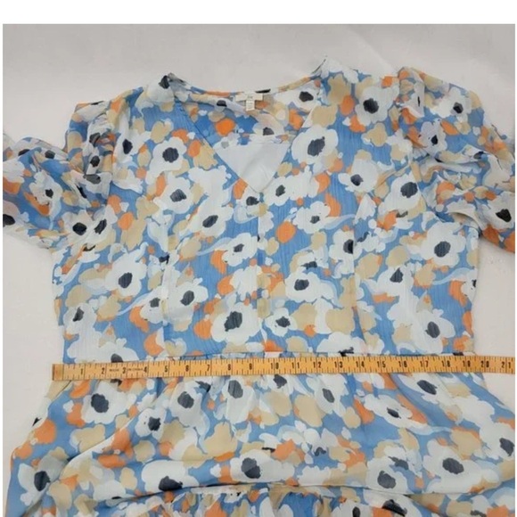 JOIE Womens XL Dress Midi Floral Fields Tiered Prairie Boho V Neck Sheer Sleeves - Picture 7 of 9